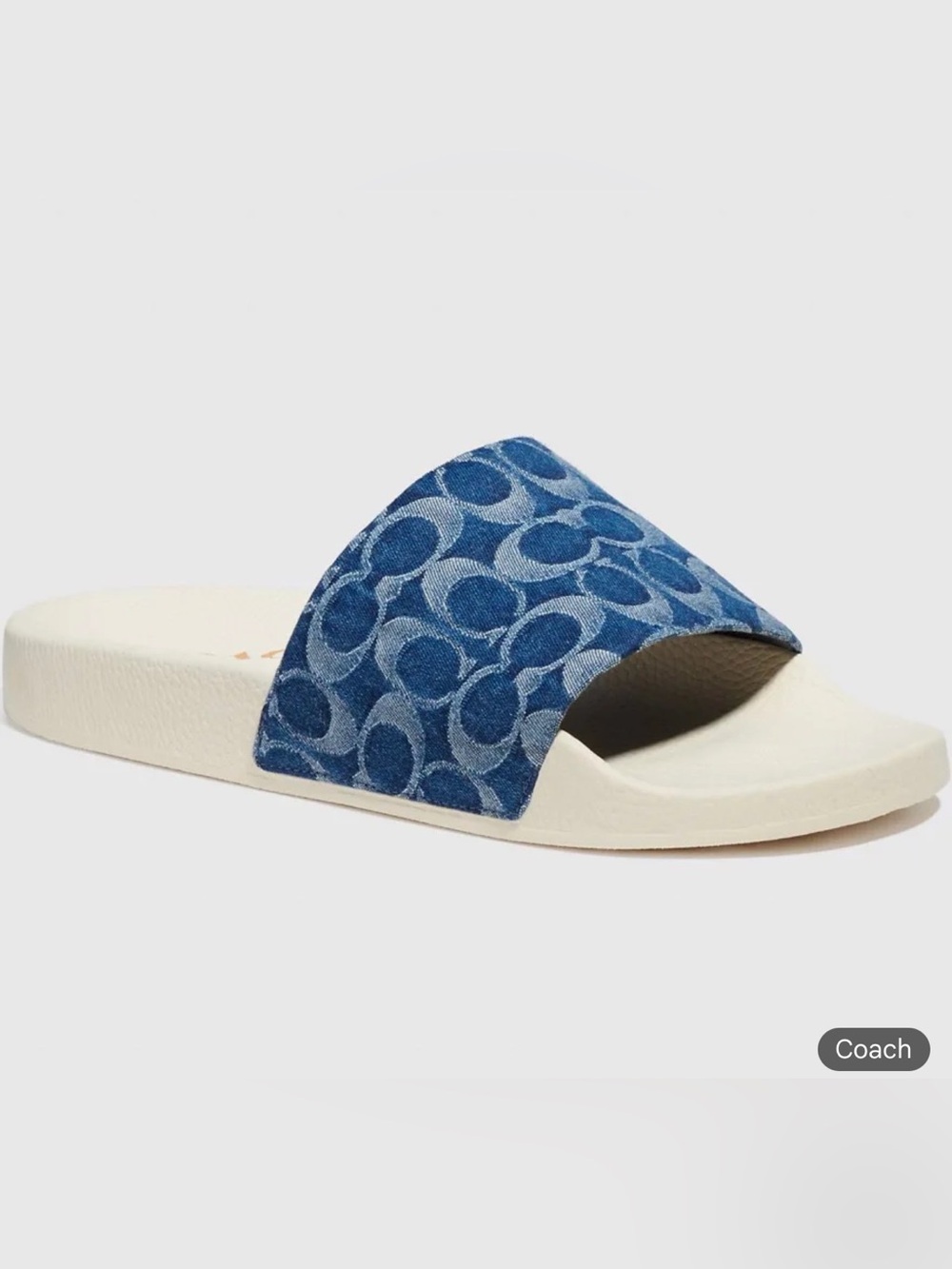 New 💙🤍 Coach Denim-Logo Slide Sandal - Blue
